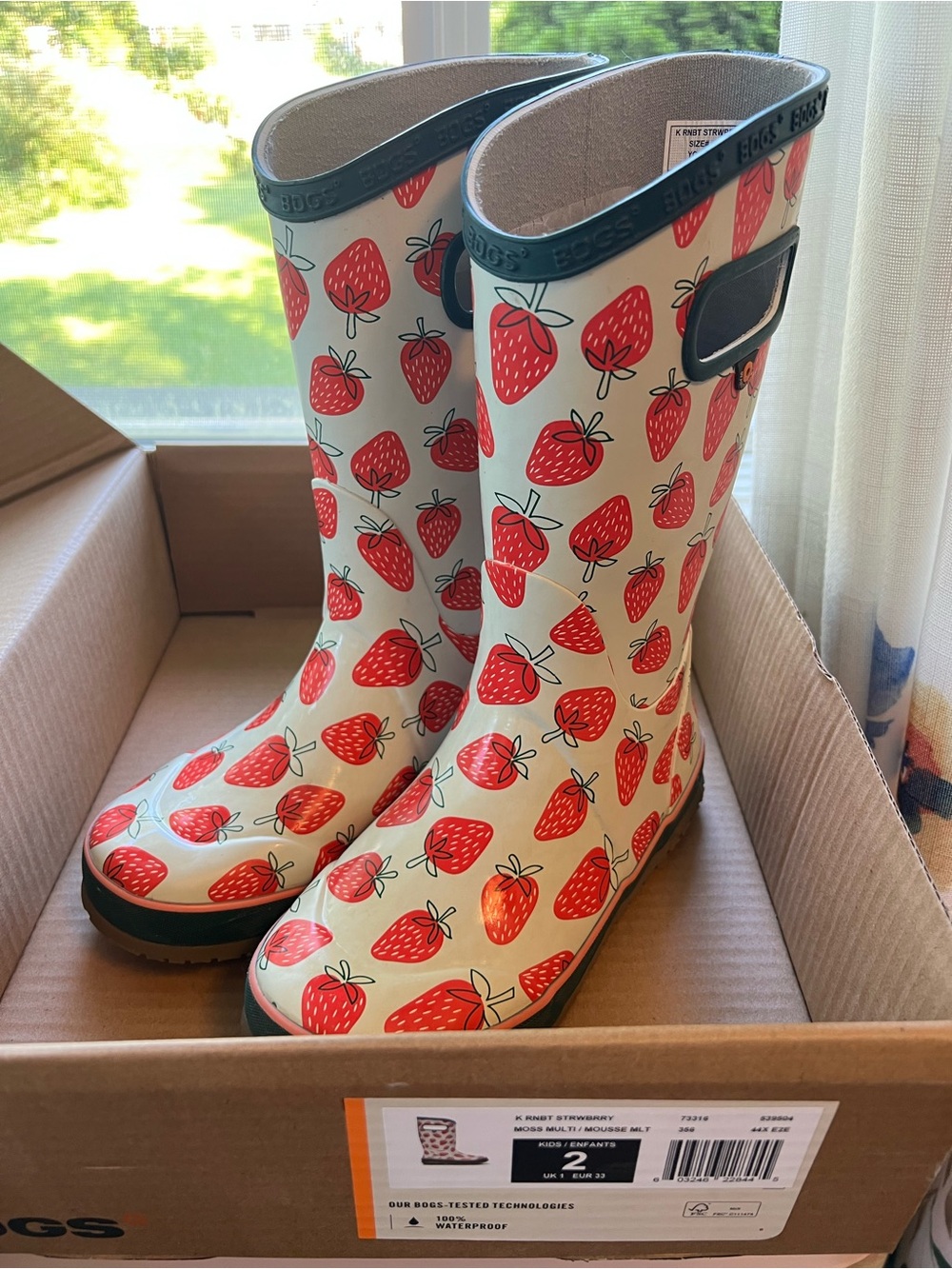 Bogs Kids Strawberry Print Rain Boots - Size 2